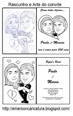 Convite de casamento e caricatura de Emerson Caricatura ilustrador e Caricaturista 