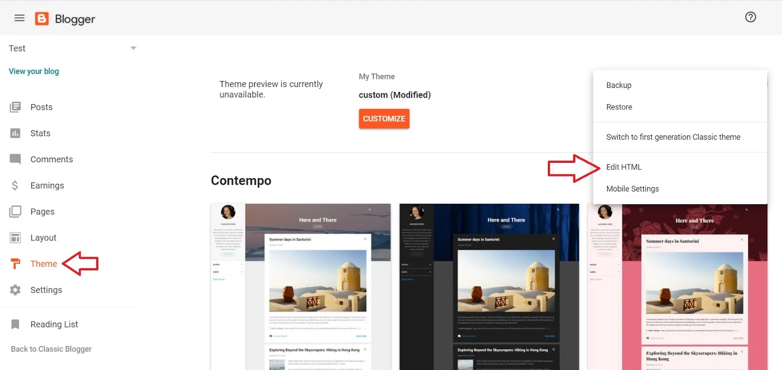 Blogger - Theme - Edit HTML