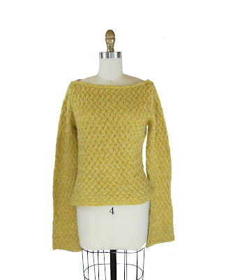 1970s Mustard Yellow Basket Weave Knit Bell Bottom Sleeve Sweater / Marlie Sweater (S) Listing Stats 