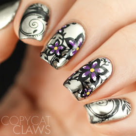 Floral Stamping On Chrome Nails