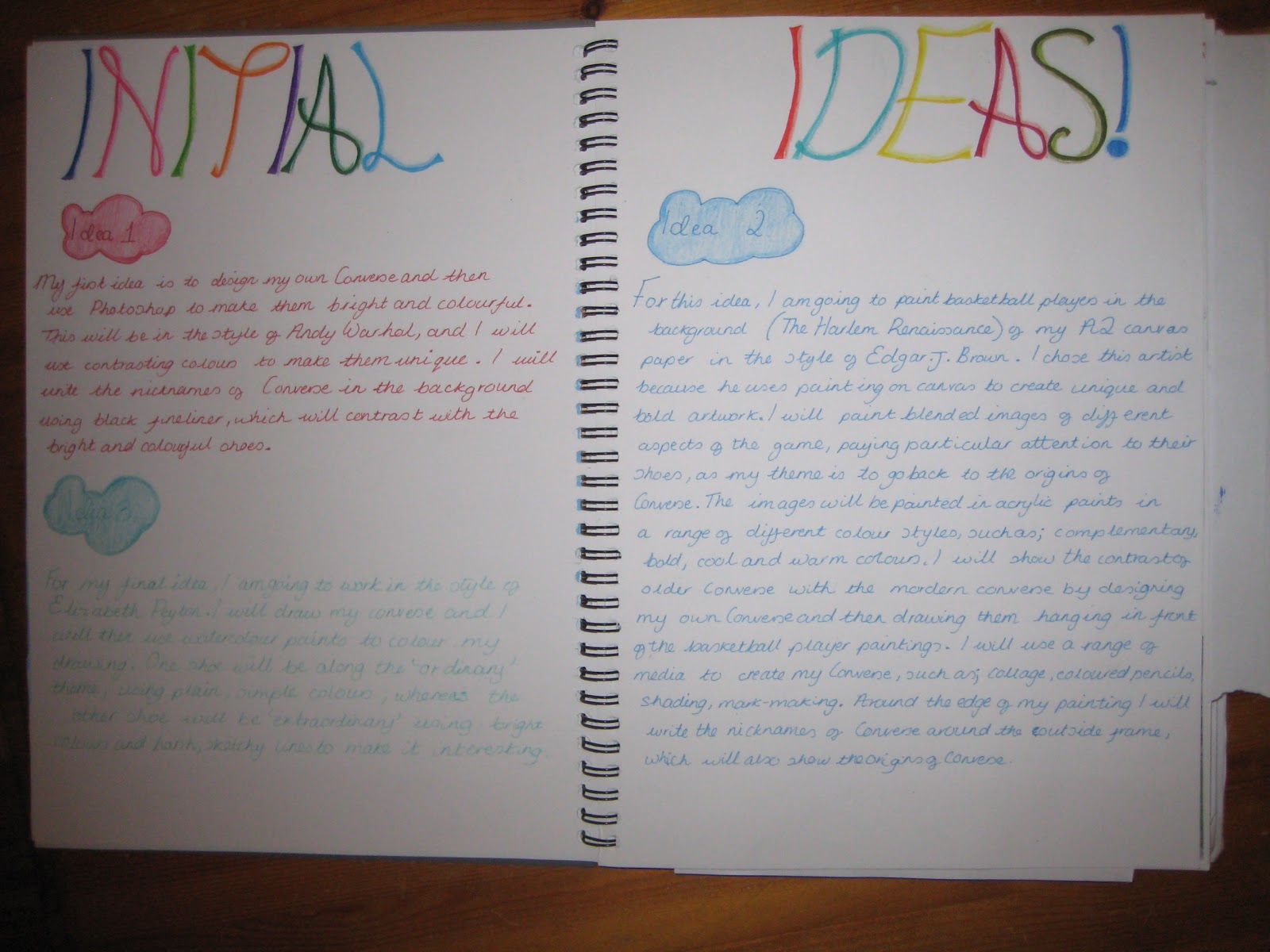 My Art Work Initial Ideas Pages