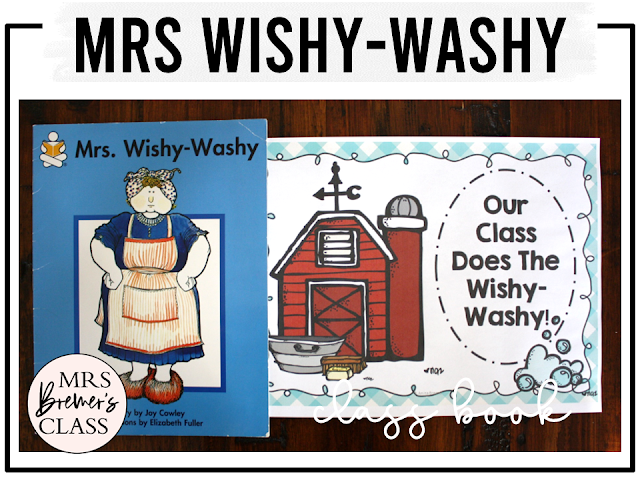 Mrs Wishy Washy book activities unit with literacy printables, reading comprehension activities, lesson ideas, companion worksheets for Kindergarten and First Grade