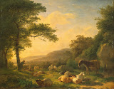 Landscape with a Flock of Sheep (Oil on Panel, Late 18th - Early 19th Century - Animal, Landscape) by Balthasar-Paul Ommeganck