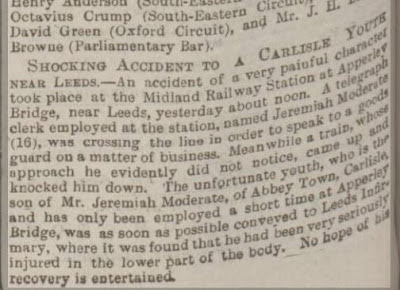 Newspaper Cutting: Shocking Accident to a Carlisle Youth near Leeds