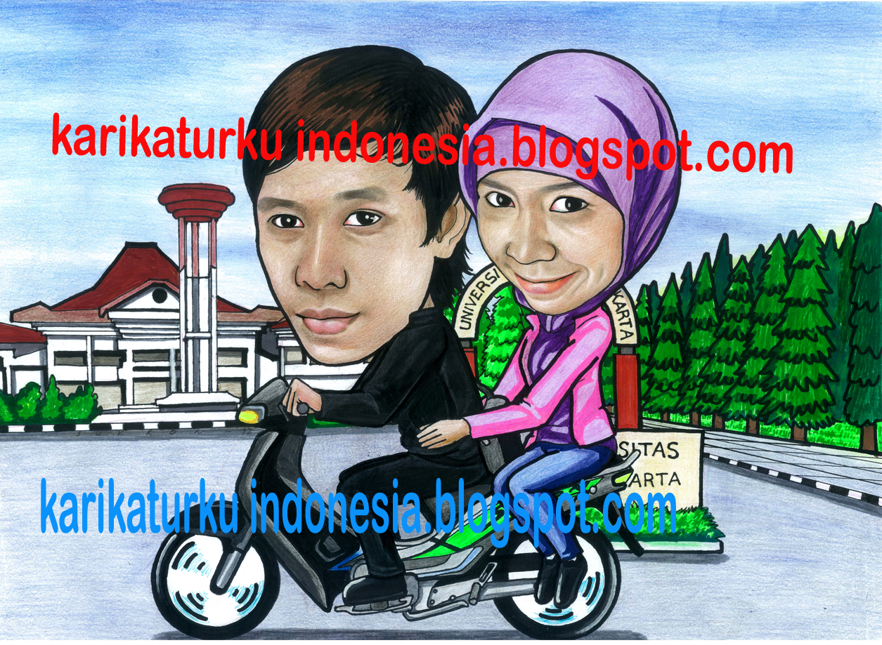 Couple Digital Karikatur Naek Motor 1 2 Gambar Naik