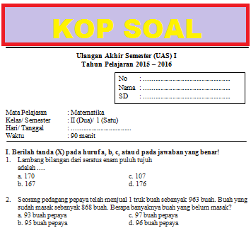 Soal Matematika Kelas 2 Sd Semester 1 Dan Kunci Jawaban Tentang