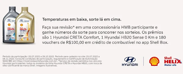 Hyundai sorteará HB20 e Creta em promoção Inverno da Sorte