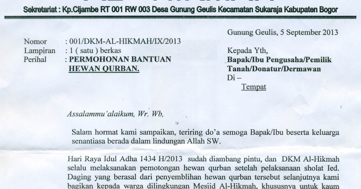 Surat Permohonan Bantuan Hewan Qurban - Surat Permohonan ...