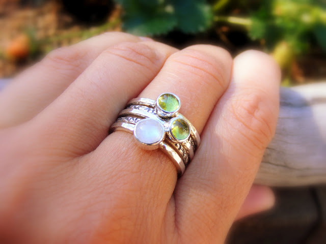 mother's stacking rings moonstone peridot
