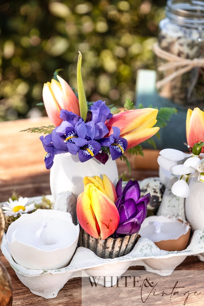 Wunderschöne Osterdeko mit Eierkarton und Eierschalen selber machen.