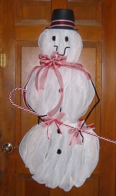 Snowman made with decorative mesh