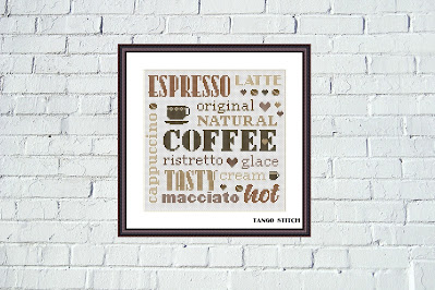 Coffee typography kitchen decor cross stitch pattern