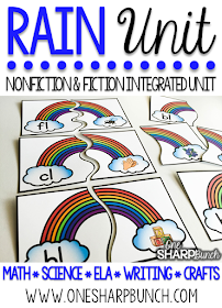 Learn all about rain this spring with over 35 math, science, ELA, writing and art activities in this 165 page PAIRED NONFICTION & FICTION INTEGRATED RAIN UNIT!  These rain activities are sure to keep your kiddos engaged as you learn about rain and the water cycle! Craftivities, vocabulary cards, student dictionaries, math and literacy centers, read aloud activities, emergent readers, and MORE!