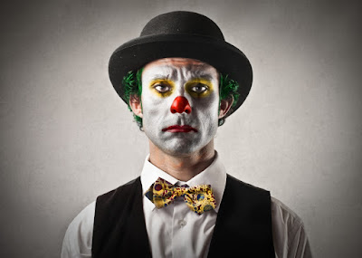 photo of a very serious clown