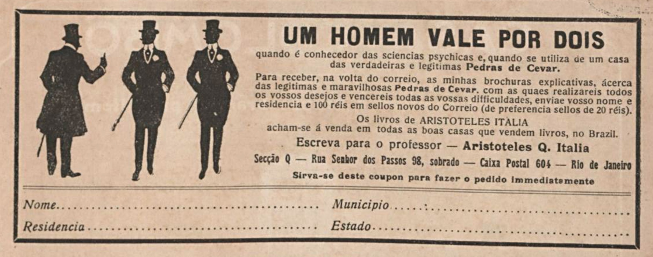 Anúncio apresentado em 1917 com serviço de ajuda para elevar ganhos na vida das pessoas