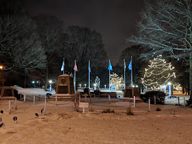 Town Common memorials at night