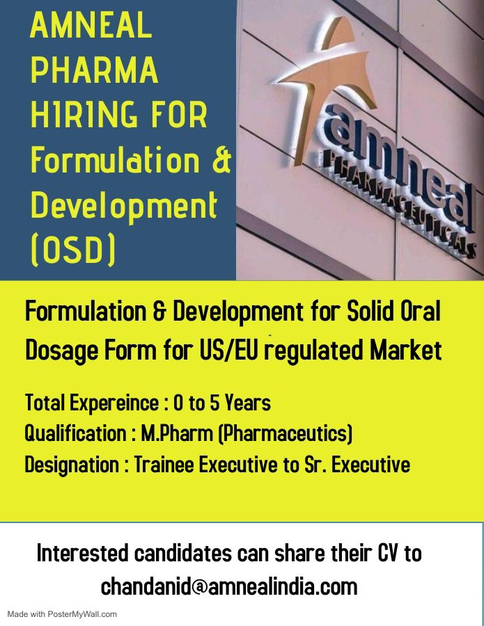 Job Availables,Amneal Pharma Job Vacancy For M.Pharm (Pharmaceutics)