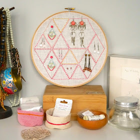 free tutorial using some basic stitching and an embroidery hoop to create a unique and personalised earring holder, from Sarita Creative