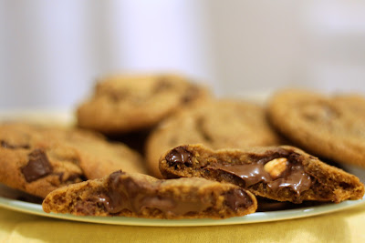 Nutella and hazelnut-stuffed browned butter chocolate chunk cookies