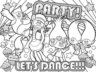 Gambar Mewarnai Trolls Kartun Lucu Lets Dance Party Time 