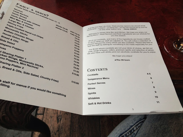 Ninety Nine Bar and Kitchen menu