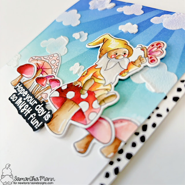 So Mush Fun Card by Samantha Mann | Gnome Garden Stamp Set, Fabulous Fungus Stamp Set, Sunscape Stencil and Cloudy Sky Stencil by Newton's Nook Designs #newtonsnook #handmade