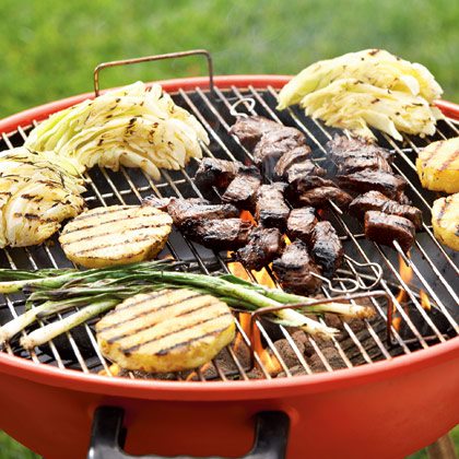 Beef Kebobs with Grilled Asian Slaw Recipe