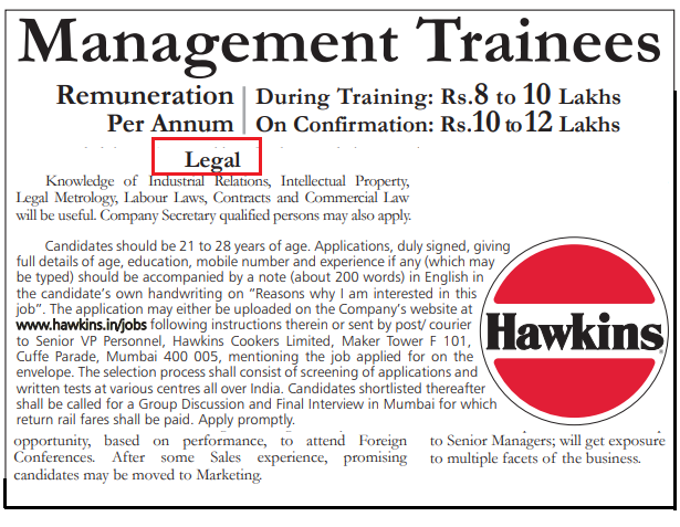 Management Trainees (Legal) in Hawkins, Mumbai