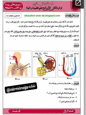 اختبارات الفصل الثاني في مادة العلوم الطبيعية للسنة الاولى  متوسط 2021