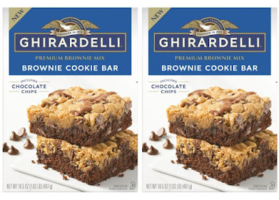 The packaging for Ghirardelli Brownie Cookie Bar Mix.