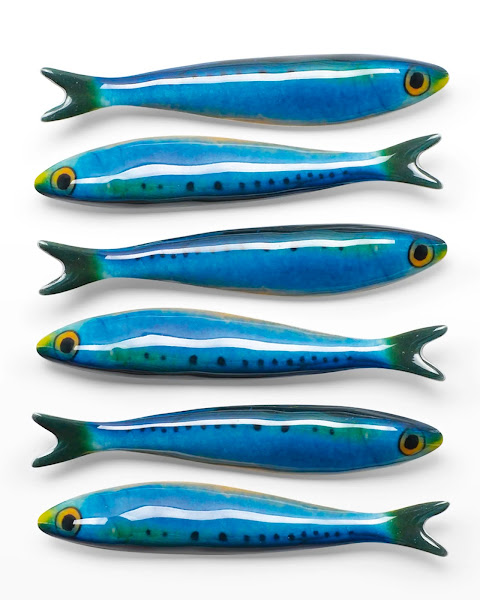 set of six blue fish magnets