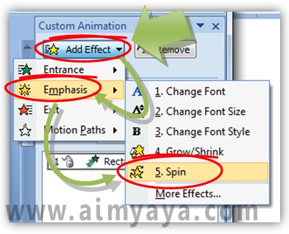  Gambar:  Cara menambahkan animasi putaran (spin) di powerpoint 