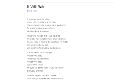 Lirik It Will Rain - Bruno Mars dan Terjemahan Lagu
