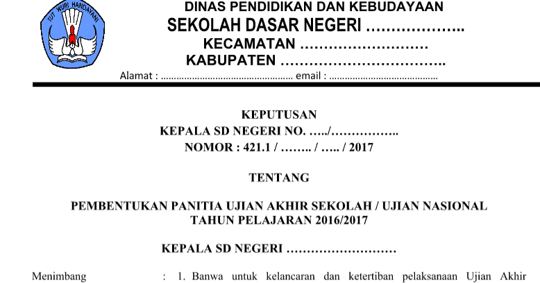 Download Contoh SK UNBK SD SMP SMA 2017 - Guru Keguruan