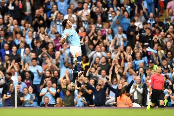 Kyle Walker of Manchester City celebrates after scoring his team's second goal during the Premier League match between Manchester City and Newcastle United at Etihad Stadium on September 1, 2018 in Manchester, United Kingdom. (Aug. 31, 2018 - Source: Clive Mason/Getty Images Europe)