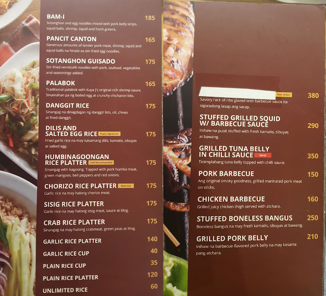 A photo of menu from Kuya J Restaurant 