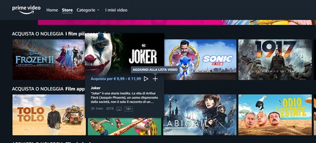 acquistare contenuti amazon prime dallo store