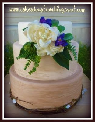 Organic Natural Wedding cake with Wood Grain pattern