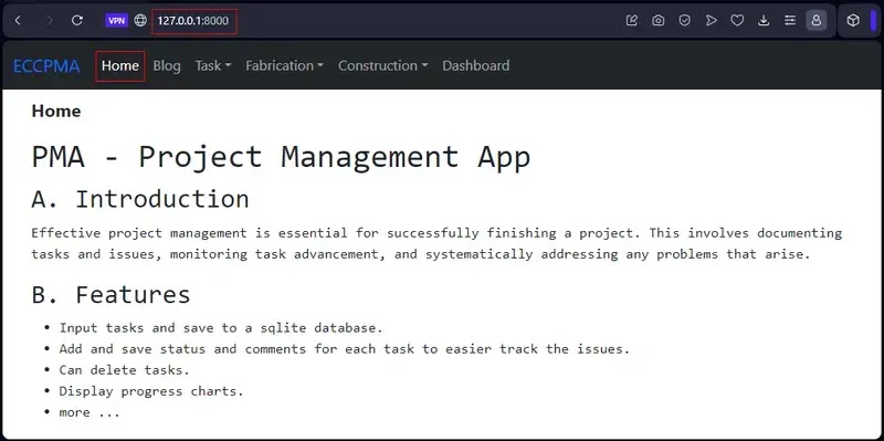 reactpy project management app home page
