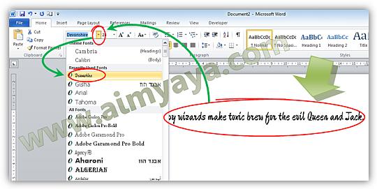  Gambar: Menggunakan font baru hasil download