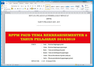 RPPM PAUD Tema Rekreasi Semester 2 Tahun Pelajaran 2018/2019