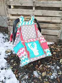 Woodland Car Seat Canopy Deer Aqua, Gray, and Hot Pink