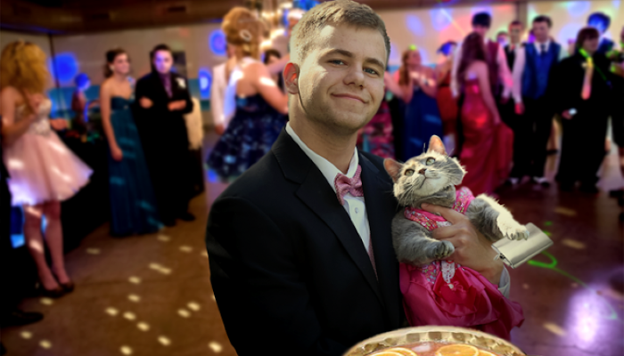 Mejor elección: Fue al baile de graduación con su gatita. ¡La pareja se convirtió en un éxito!
