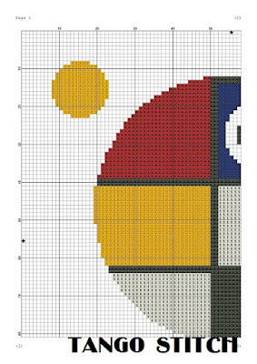 Mondrian style round bird cross stitch pattern - Tango Stitch