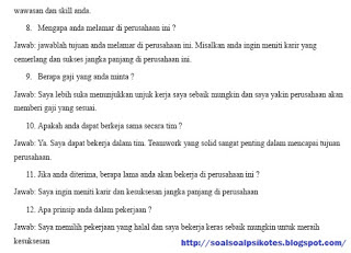 Contoh Soal Psikotes (TPA) Interview (Wawancara Kerja 