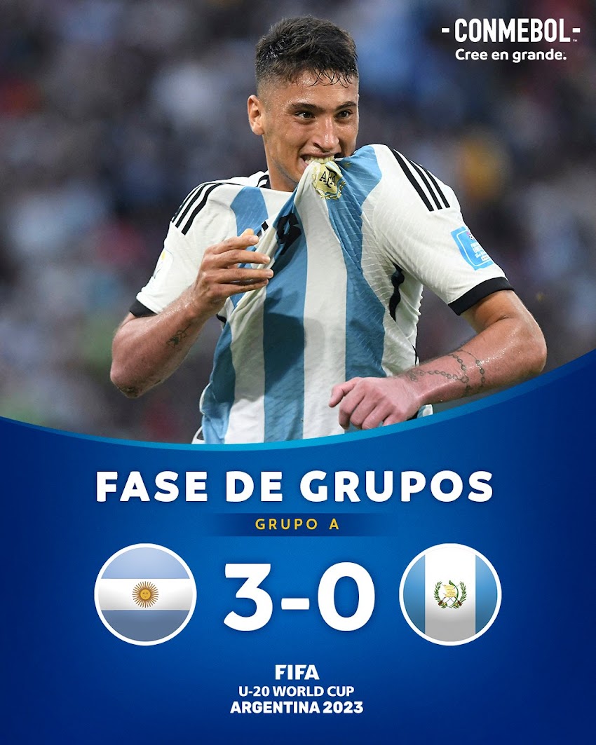 Mundial sub20 : El anfitrión ARGENTINA, venció a Guatemala por 3-0 y logró su segunda victoria consecutiva