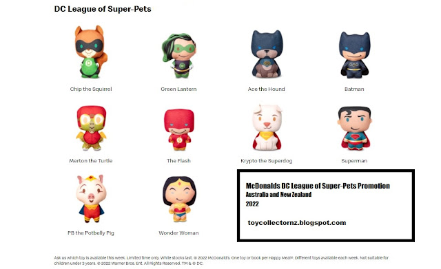 McDonalds DC League of Super-Pets Happy Meal Toys 2022 Australia and New Zealand Set of 10