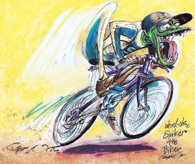 a Bill Campbell illustration for Weird-Ohs assembly models, Spiker The Biker