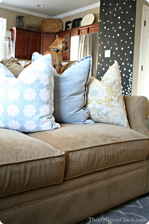 blue yellow pillows 