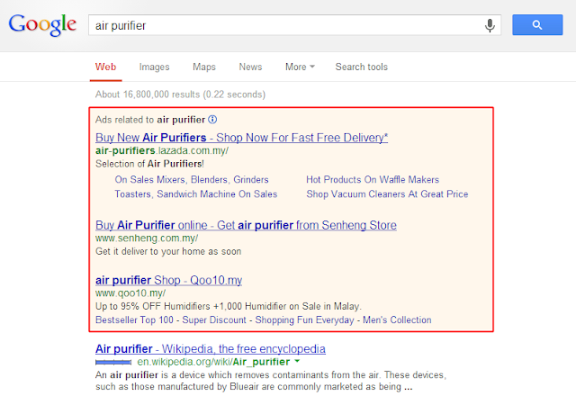 Who are bidding for "air purifier" on Google?